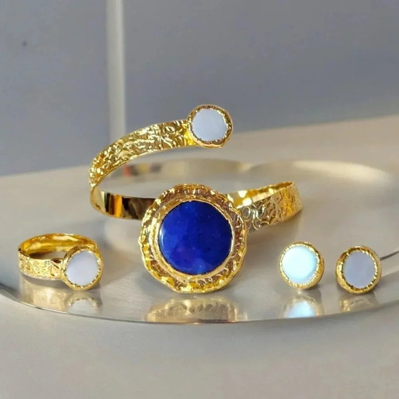 🆕️Handcrafted Turkish 18K Gold Plated Sapphire Jewelry Set - Adjustable - Picture 1 of 9